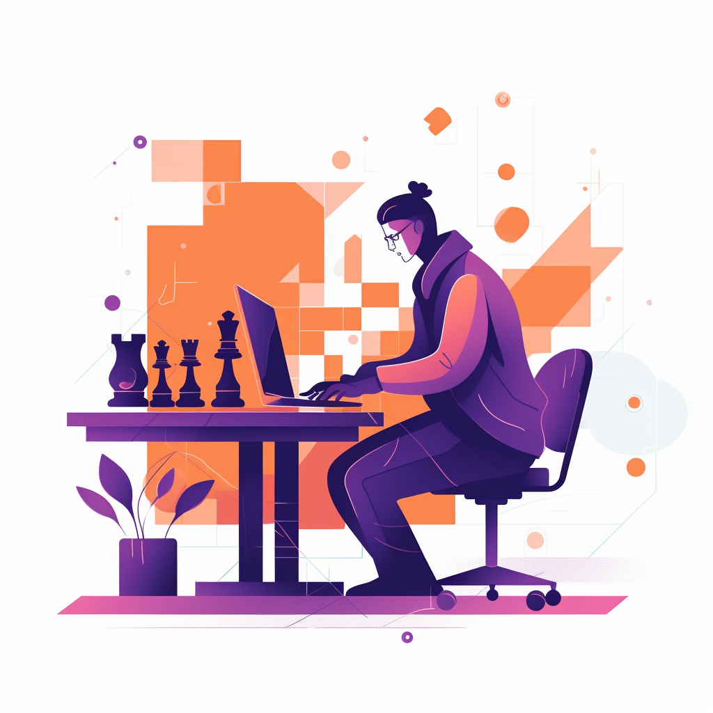 A person at a computer engaging in intense chess tactics training